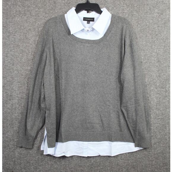 Lane Bryant 22/24 Collared Sweater Gray Blue Stripe Preppy Career NEW - Picture 1 of 6